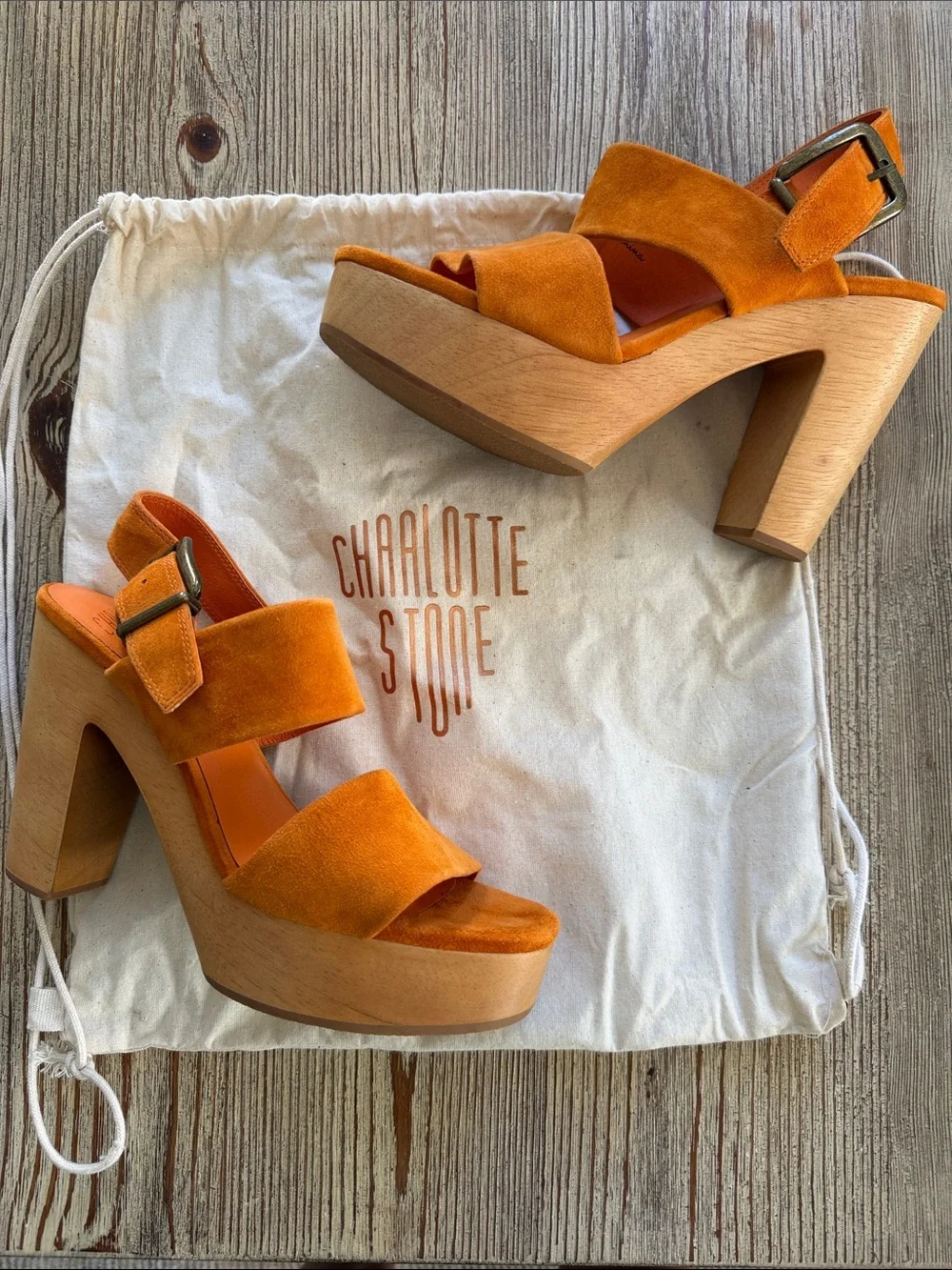 Charlotte Stone Women’s Suede Platform Sandals in Orange
